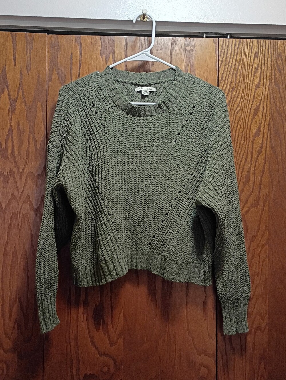 American Eagle Outfitters Sage Green Cropped Crewneck Sweater